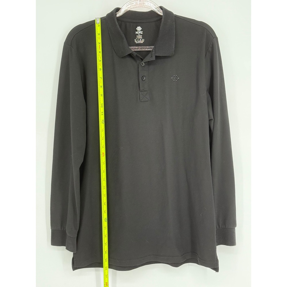 Mofiz Mens Black Long‎ Sleeve Polo Shirt Classic Fit Collared Top Size L